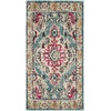 SAFAVIEH Monaco Collection Area Rug – 8′ Round, Forest Green & Light Blue, Non-Shedding & Easy to Clean, Distressed Medallion Design, Ideal for Living Room, Bedroom, Dining Space (MNC243F)(Light Blue/Fuchsia)