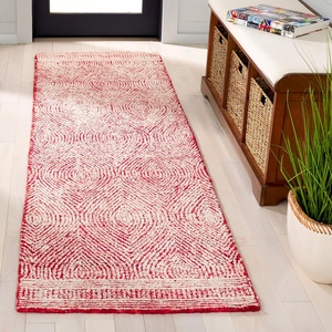 SAFAVIEH Abstract Collection Area Rug – 10′ Square, Ivory & Charcoal, Handmade Wool, Ideal for High Traffic Areas in Living Room, Bedroom (ABT340H)(Ivory/Red)