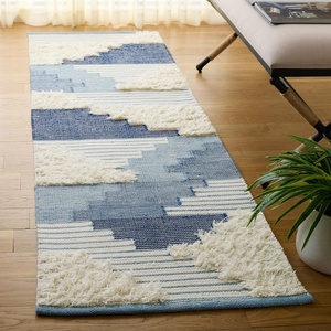 SAFAVIEH Area Rug 8×10 – Kenya Collection – Large – Black & Ivory, Handmade Wool, Southwestern Design, Ideal for Living Room, Bedroom, Dining Space (KNY278Z)(Blue/Ivory)