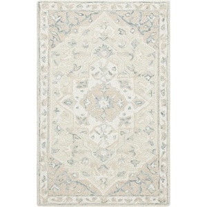 SAFAVIEH Area Rug 8×10 – Micro-Loop Collection – Large – Light Grey & Ivory, Handmade Wool, Medallion Design, Ideal for Living Room, Bedroom, Office, Dining Space (MLP505F)(Beige/Ivory)
