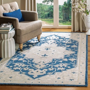 SAFAVIEH Area Rug 8×10 – Micro-Loop Collection – Large – Light Grey & Ivory, Handmade Wool, Medallion Design, Ideal for Living Room, Bedroom, Office, Dining Space (MLP505F)(Navy/Ivory)