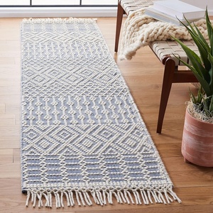 SAFAVIEH Area Rug 8×10 – Natura Collection – Large – Ivory, Handmade Wool, Moroccan Boho Fringe Design, Ideal for Living Room, Bedroom, Dining Space (NAT852B)(Ivory/Blue)