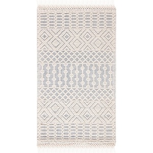 SAFAVIEH Area Rug 8×10 – Natura Collection – Large – Ivory, Handmade Wool, Moroccan Boho Fringe Design, Ideal for Living Room, Bedroom, Dining Space (NAT852B)(Ivory/Grey)
