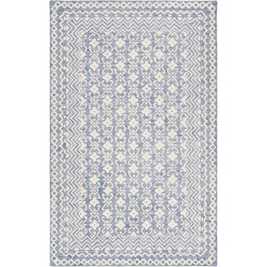 SAFAVIEH Blossom Collection 8′ x 10′ Grey/Ivory BLM114F Handmade Premium Wool Area Rug(Blue/Ivory)