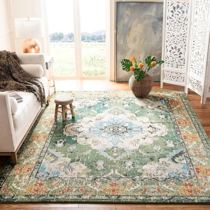 SAFAVIEH Monaco Collection Area Rug – 8′ Round, Forest Green & Light Blue, Non-Shedding & Easy to Clean, Distressed Medallion Design, Ideal for Living Room, Bedroom, Dining Space (MNC243F)(Forest Green/Light Blue)