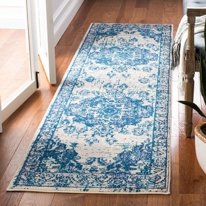 SAFAVIEH Monaco Collection Area Rug – 8′ Round, Forest Green & Light Blue, Non-Shedding & Easy to Clean, Distressed Medallion Design, Ideal for Living Room, Bedroom, Dining Space (MNC243F)(Ivory/Blue)