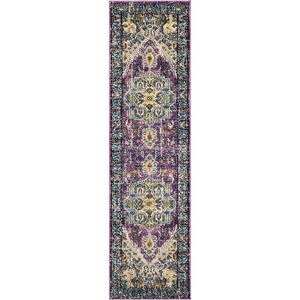 SAFAVIEH Monaco Collection Area Rug – 8′ x 10′, Violet & Light Blue, Boho Chic Medallion Distressed Design, Non-Shedding & Easy Care, Ideal for High Traffic Areas in Living Room, Bedroom (MNC251L)(Violet/Light Blue)