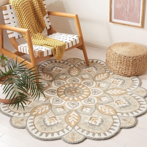 SAFAVIEH Novelty Collection 3′ Round Ivory/Blue NOV604M Handmade Boho Floral Premium Wool Entryway Foyer Living Room Bedroom Kitchen Area Rug(Ivory/Beige)