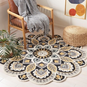 SAFAVIEH Novelty Collection 3′ Round Ivory/Blue NOV604M Handmade Boho Floral Premium Wool Entryway Foyer Living Room Bedroom Kitchen Area Rug(Ivory/Black)
