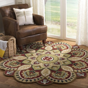 SAFAVIEH Novelty Collection 3′ Round Ivory/Blue NOV604M Handmade Boho Floral Premium Wool Entryway Foyer Living Room Bedroom Kitchen Area Rug(Red/Taupe)