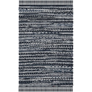 SAFAVIEH Rag Rug Collection Area Rug – 8′ x 10′, Ivory & Multi, Handmade Boho Stripe Cotton, Ideal for High Traffic Areas in Living Room, Bedroom (RAR121G)(Black)