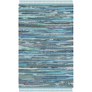 SAFAVIEH Rag Rug Collection Area Rug – 8′ x 10′, Ivory & Multi, Handmade Boho Stripe Cotton, Ideal for High Traffic Areas in Living Room, Bedroom (RAR121G)(Blue/Multi)