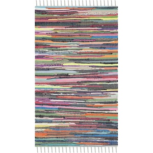 SAFAVIEH Rag Rug Collection Area Rug – 8′ x 10′, Ivory & Multi, Handmade Boho Stripe Cotton, Ideal for High Traffic Areas in Living Room, Bedroom (RAR121G)(Grey/Multi)