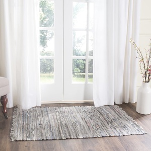 SAFAVIEH Rag Rug Collection Area Rug – 8′ x 10′, Ivory & Multi, Handmade Boho Stripe Cotton, Ideal for High Traffic Areas in Living Room, Bedroom (RAR121G)(Grey)