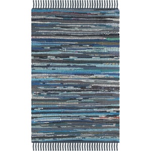 SAFAVIEH Rag Rug Collection Area Rug – 8′ x 10′, Ivory & Multi, Handmade Boho Stripe Cotton, Ideal for High Traffic Areas in Living Room, Bedroom (RAR121G)(Ink/Multi)