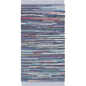SAFAVIEH Rag Rug Collection Area Rug – 8′ x 10′, Ivory & Multi, Handmade Boho Stripe Cotton, Ideal for High Traffic Areas in Living Room, Bedroom (RAR121G)(Purple/Multi)