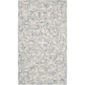 SAFAVIEH Trace Collection 8′ Round Brown/Ivory TRC103T Handmade Premium Wool Entryway Foyer Living Room Bedroom Kitchen Area Rug(Blue/Ivory)