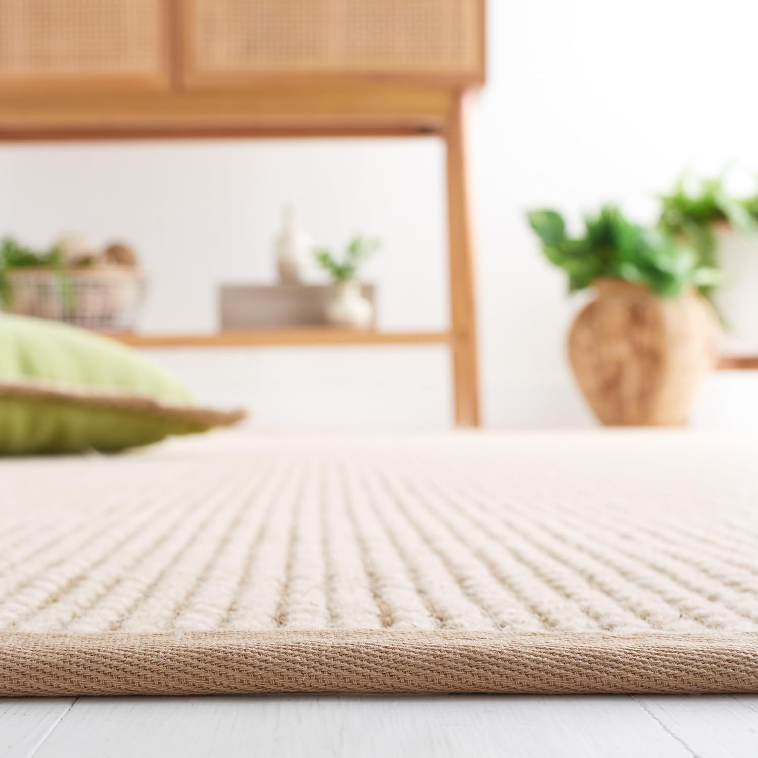 image:imageSAFAVIEH Area Rug 10x14 Natural Fiber Collection Large Beige Sisal amp Wool Woven Design with Border NF475BBeige