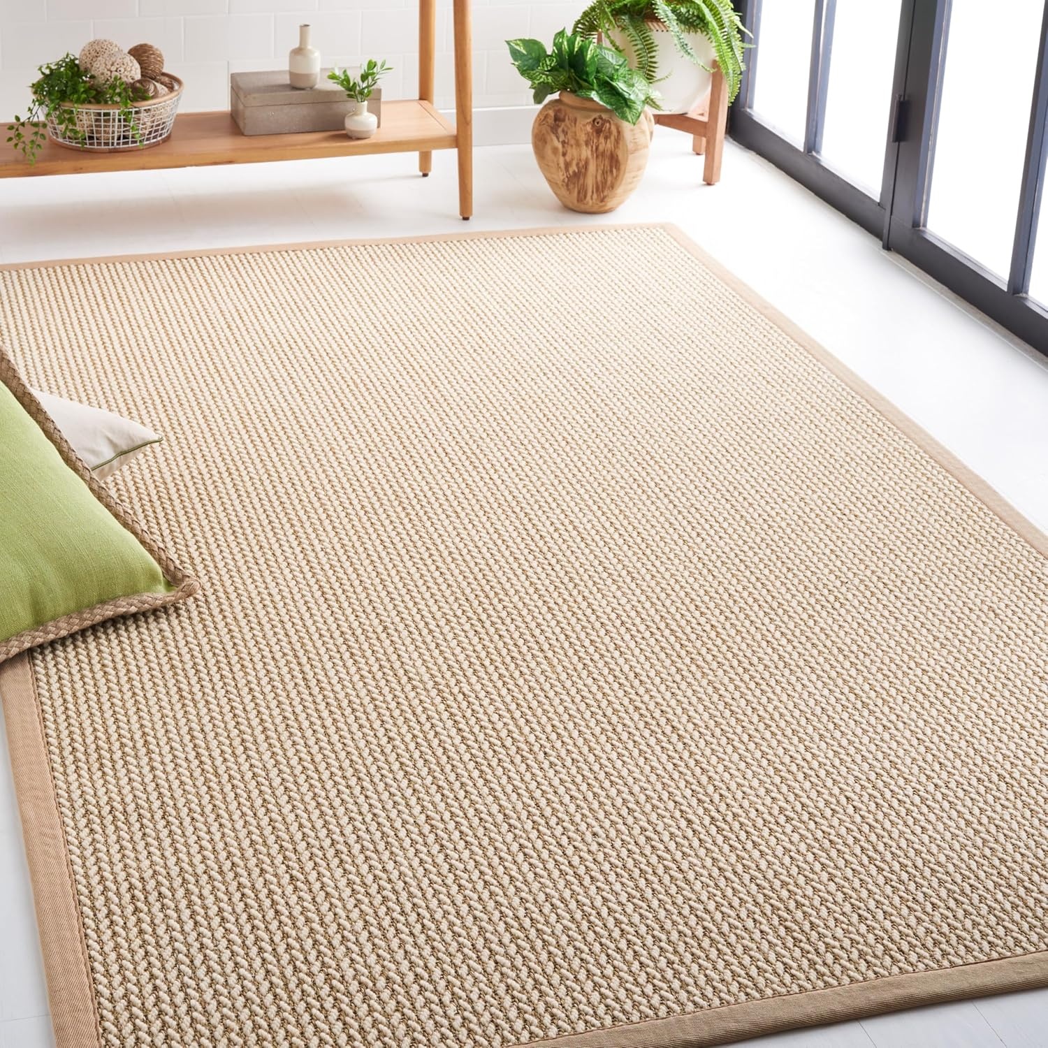 image:imageSAFAVIEH Area Rug 10x14 Natural Fiber Collection Large Beige Sisal amp Wool Woven Design with Border NF475BBeige