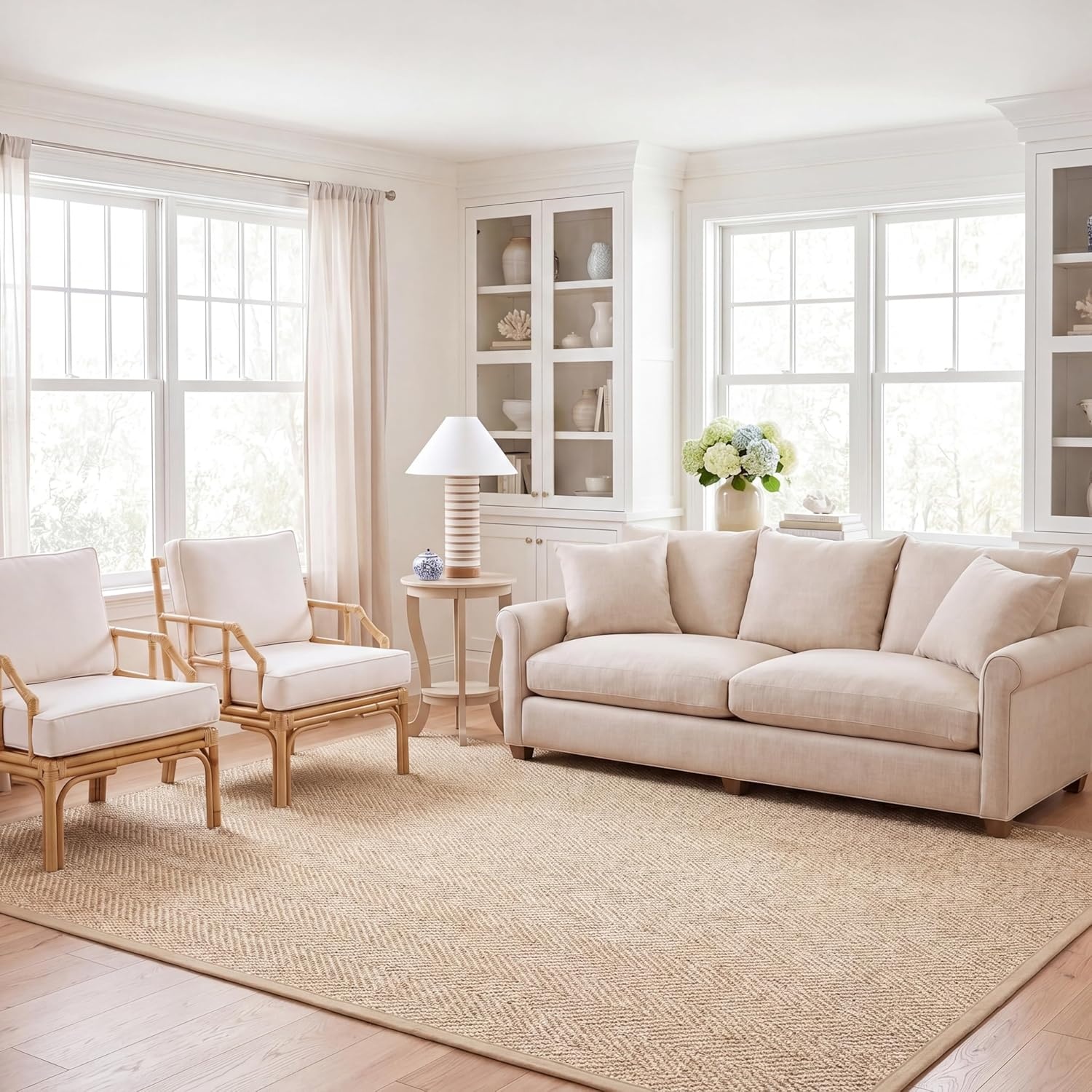 image:imageSAFAVIEH Area Rug 10x14 Natural Fiber Collection Large Beige Sisal amp Wool Woven Design with Border NF475BBeige