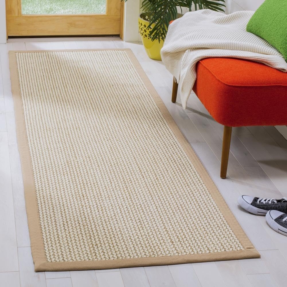 image:imageSAFAVIEH Area Rug 10x14 Natural Fiber Collection Large Beige Sisal amp Wool Woven Design with Border NF475BBeige