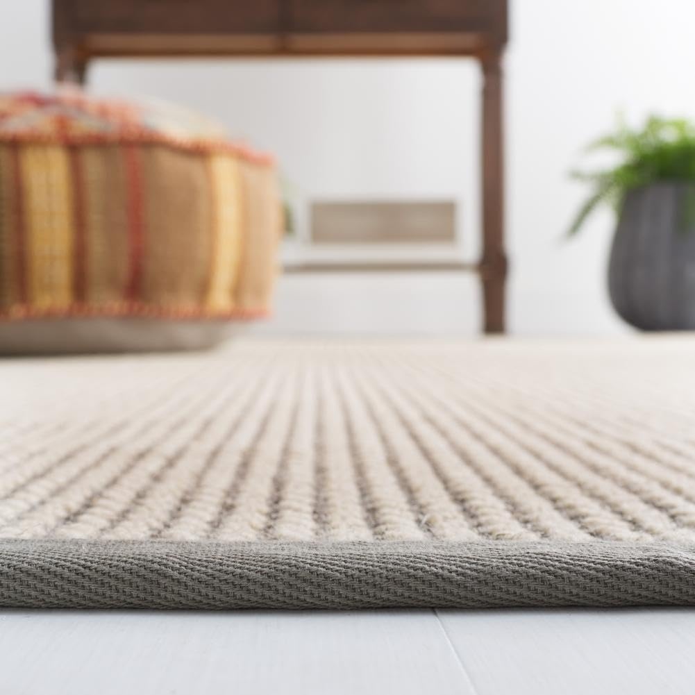 image:imageSAFAVIEH Area Rug 10x14 Natural Fiber Collection Large Beige Sisal amp Wool Woven Design with Border NF475BGrey
