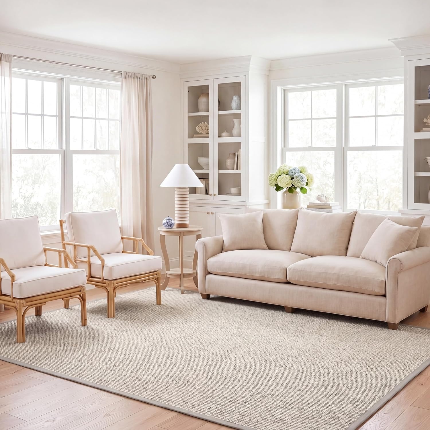 image:imageSAFAVIEH Area Rug 10x14 Natural Fiber Collection Large Beige Sisal amp Wool Woven Design with Border NF475BGrey
