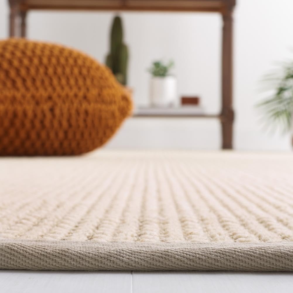image:imageSAFAVIEH Area Rug 10x14 Natural Fiber Collection Large Beige Sisal amp Wool Woven Design with Border NF475BLight Grey