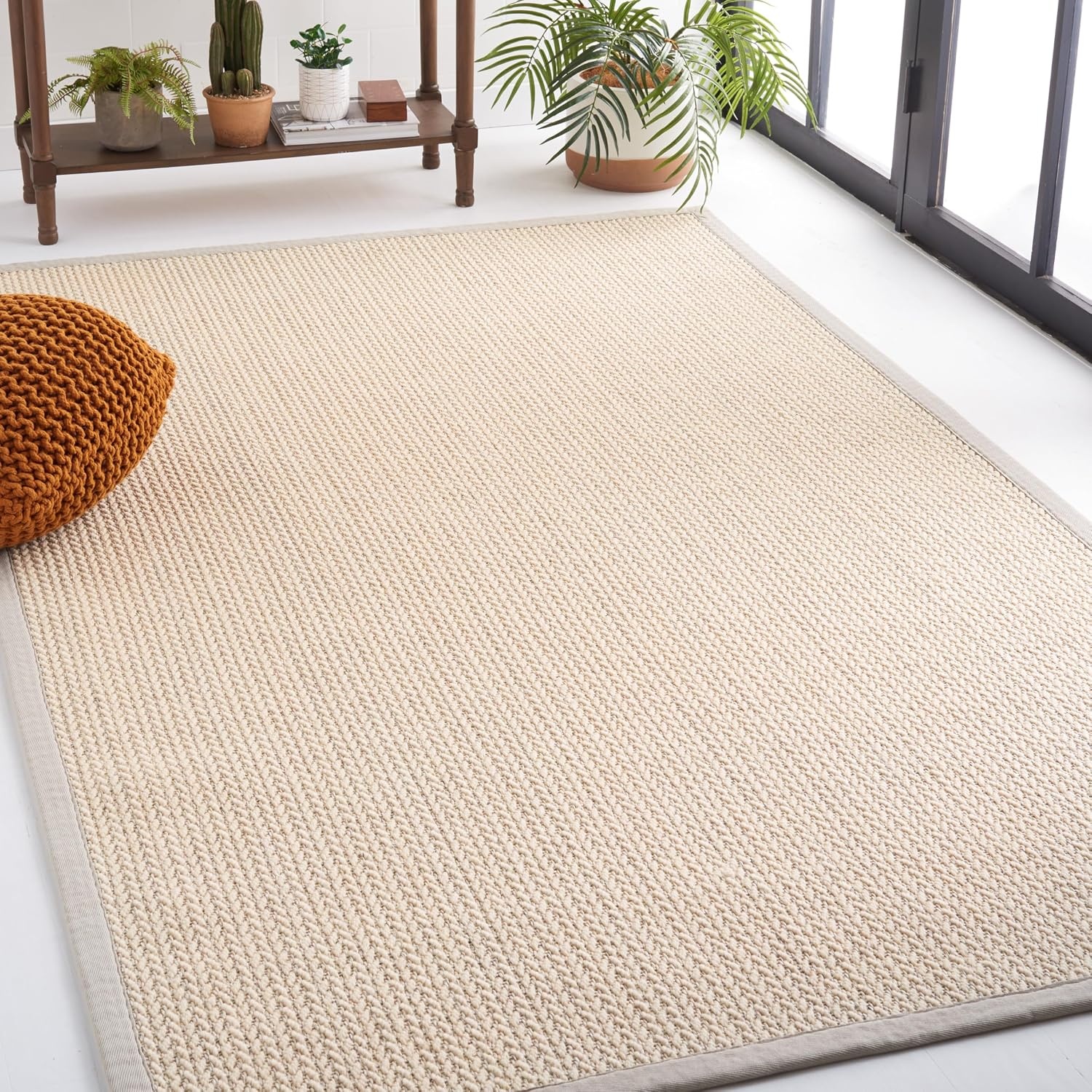 image:imageSAFAVIEH Area Rug 10x14 Natural Fiber Collection Large Beige Sisal amp Wool Woven Design with Border NF475BLight Grey