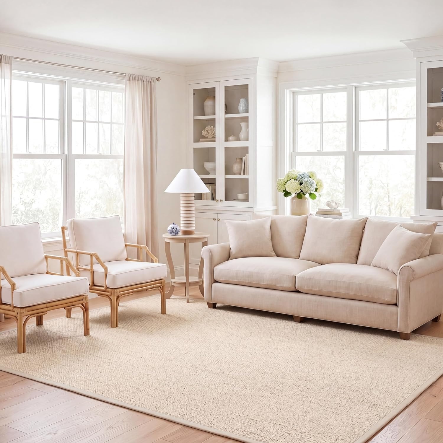 image:imageSAFAVIEH Area Rug 10x14 Natural Fiber Collection Large Beige Sisal amp Wool Woven Design with Border NF475BLight Grey