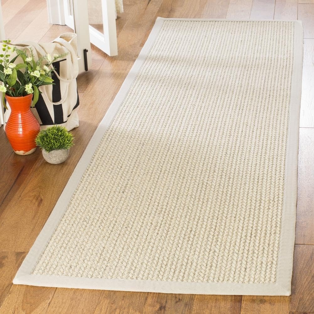 image:imageSAFAVIEH Area Rug 10x14 Natural Fiber Collection Large Beige Sisal amp Wool Woven Design with Border NF475BLight Grey