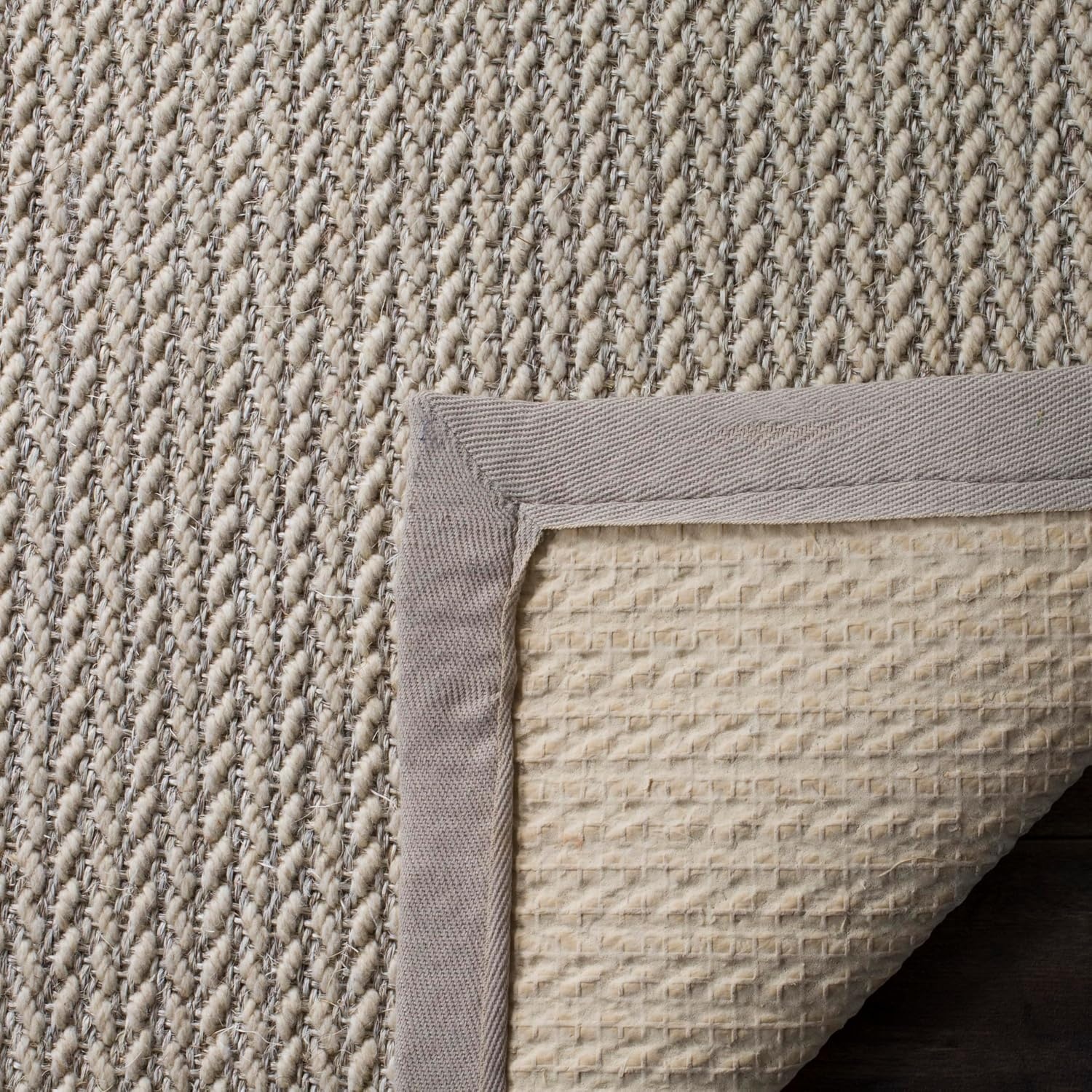 image:imageSAFAVIEH Area Rug 10x14 Natural Fiber Collection Large Beige Sisal amp Wool Woven Design with Border NF475BLight Grey