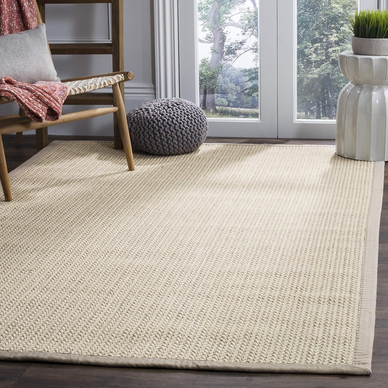 image:imageSAFAVIEH Area Rug 10x14 Natural Fiber Collection Large Beige Sisal amp Wool Woven Design with Border NF475BLight Grey
