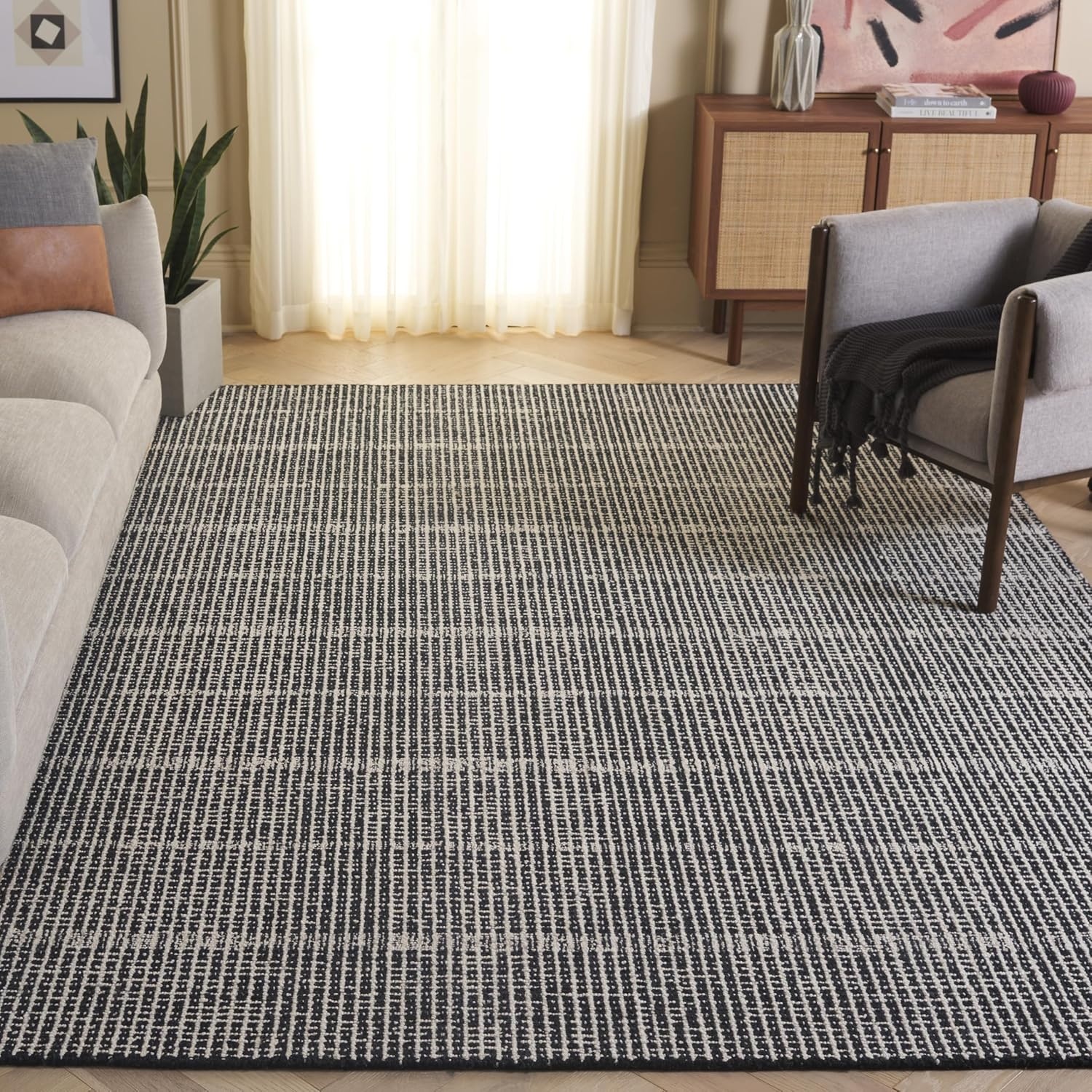 image:imageSAFAVIEH Area Rug 8x10 Abstract Collection Large Black amp Ivory Handmade Wool Ideal for Living Room Bedroom Office Dining Space ABT482ZBlackIvory
