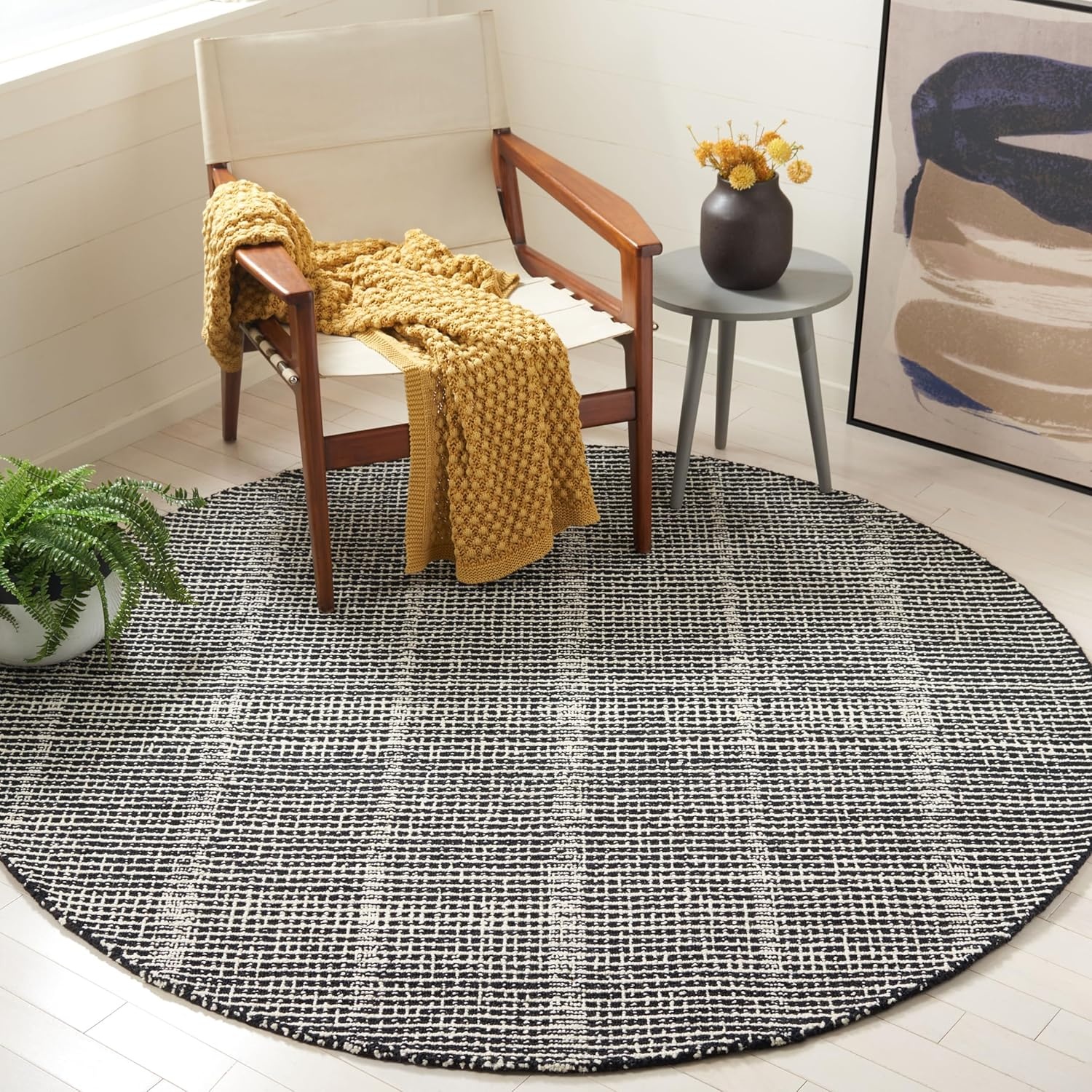 image:imageSAFAVIEH Area Rug 8x10 Abstract Collection Large Black amp Ivory Handmade Wool Ideal for Living Room Bedroom Office Dining Space ABT482ZBlackIvory