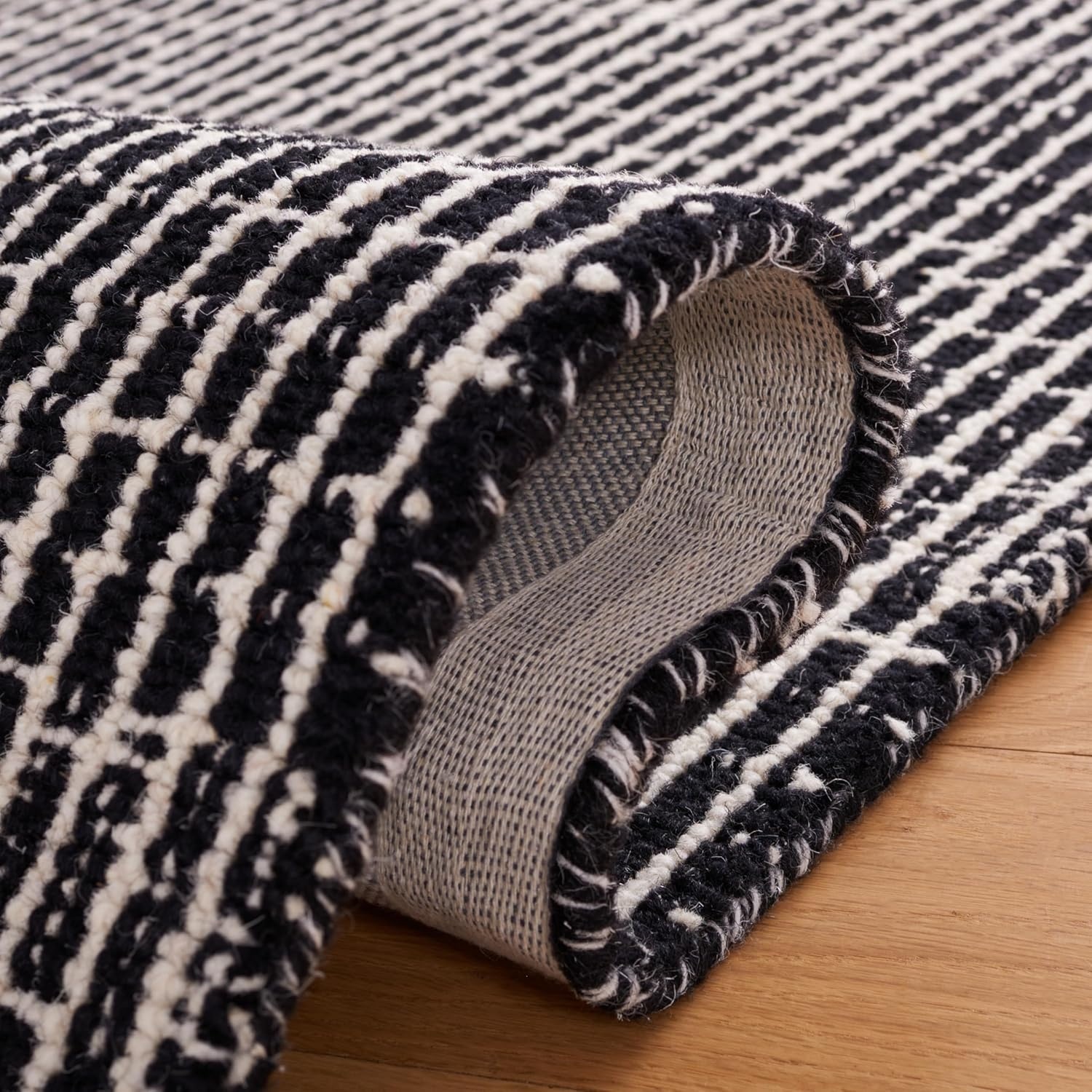 image:imageSAFAVIEH Area Rug 8x10 Abstract Collection Large Black amp Ivory Handmade Wool Ideal for Living Room Bedroom Office Dining Space ABT482ZBlackIvory
