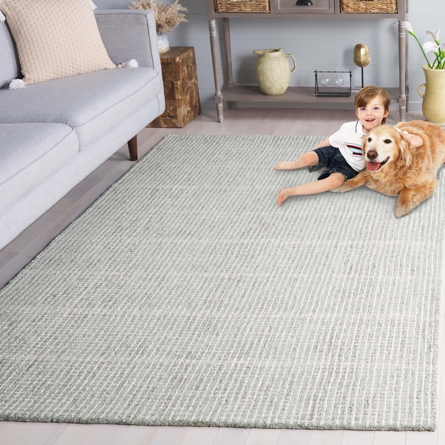 image:imageSAFAVIEH Area Rug 8x10 Abstract Collection Large Black amp Ivory Handmade Wool Ideal for Living Room Bedroom Office Dining Space ABT482ZSageIvory