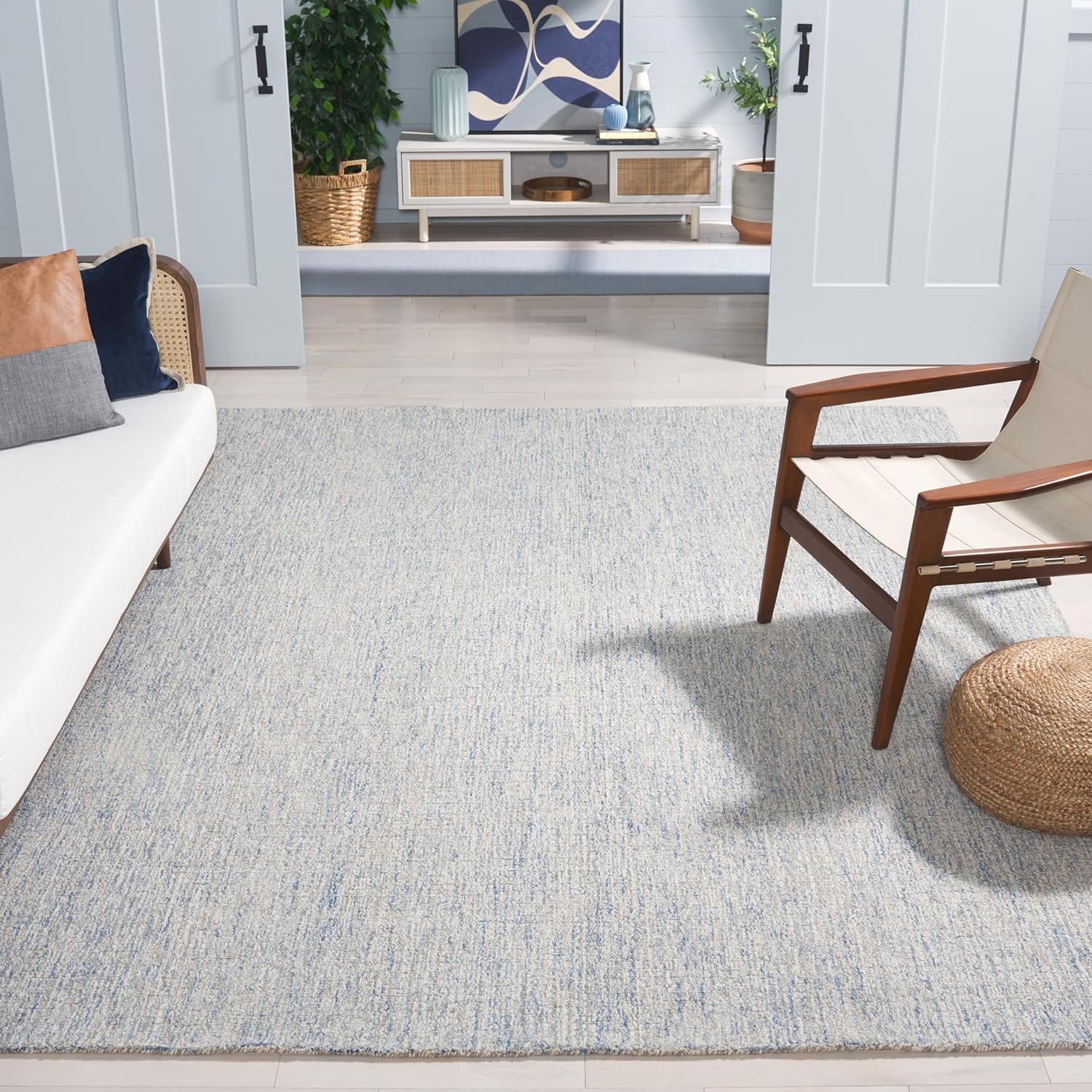 image:imageSAFAVIEH Area Rug 8x10 Abstract Collection Large Ivory amp Blue Handmade Wool Ideal for Living Room Bedroom Office Dining Space ABT471MIvoryBlue