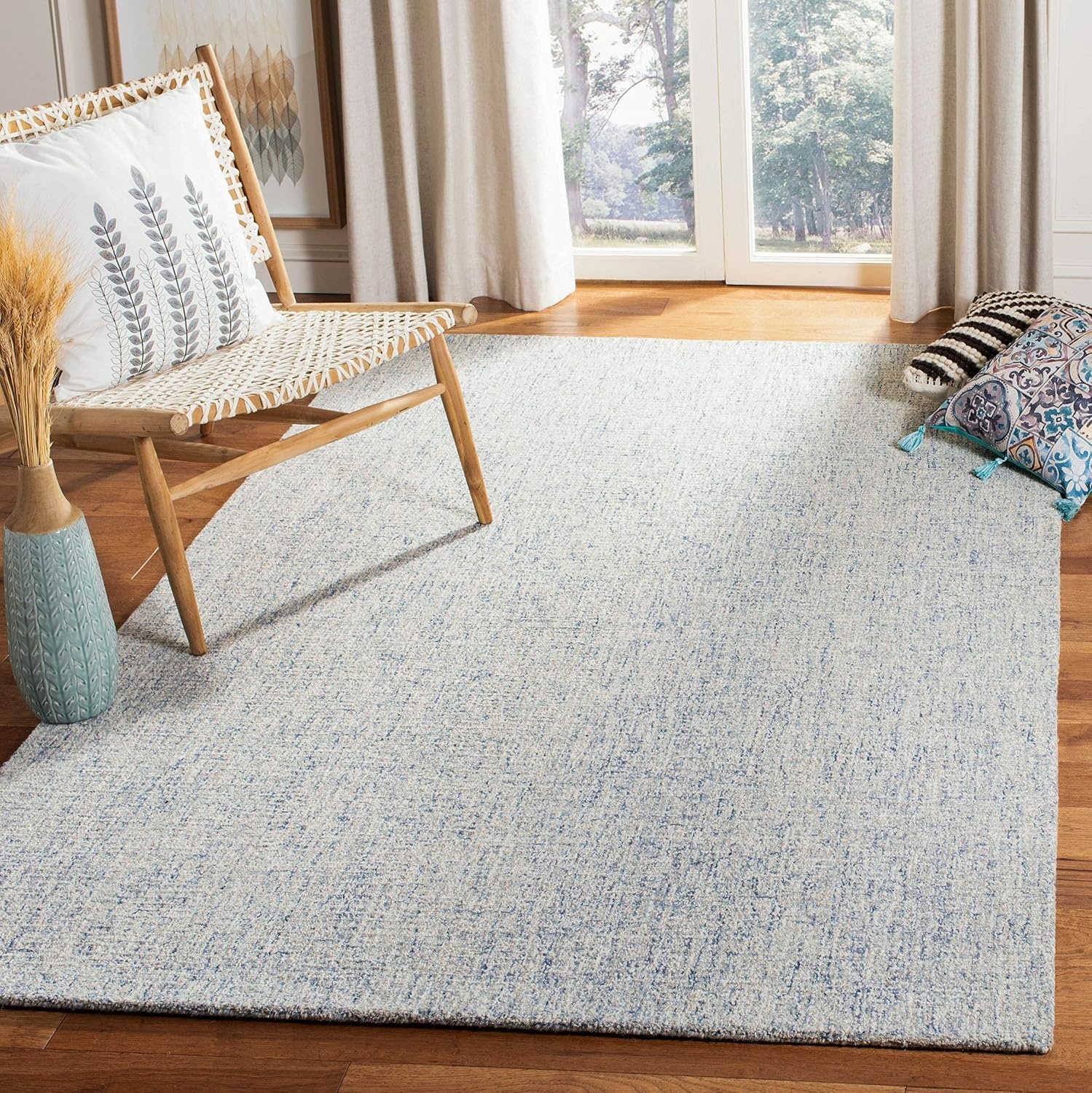 image:imageSAFAVIEH Area Rug 8x10 Abstract Collection Large Ivory amp Blue Handmade Wool Ideal for Living Room Bedroom Office Dining Space ABT471MIvoryBlue