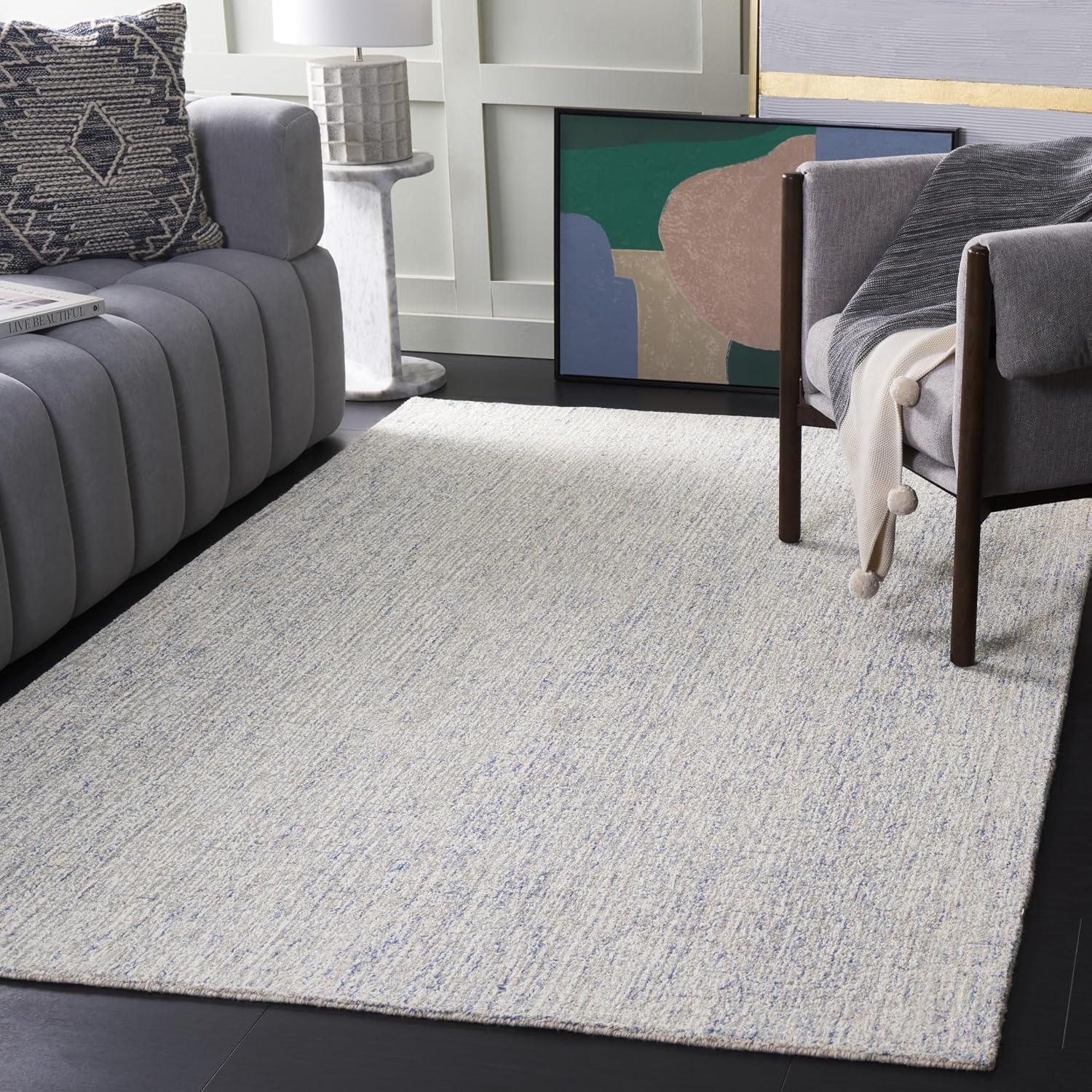 image:imageSAFAVIEH Area Rug 8x10 Abstract Collection Large Ivory amp Blue Handmade Wool Ideal for Living Room Bedroom Office Dining Space ABT471MIvoryBlue