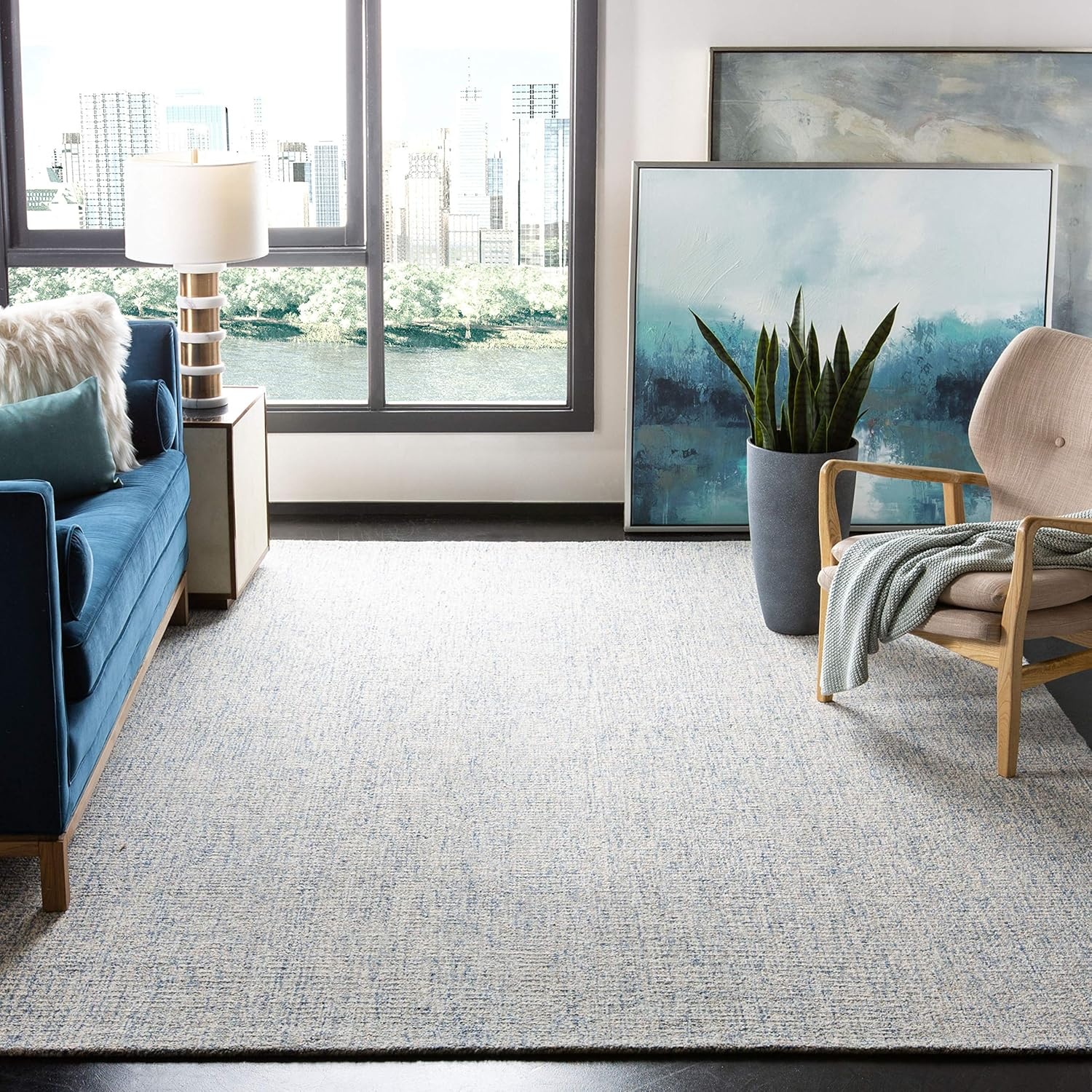 image:imageSAFAVIEH Area Rug 8x10 Abstract Collection Large Ivory amp Blue Handmade Wool Ideal for Living Room Bedroom Office Dining Space ABT471MIvoryBlue