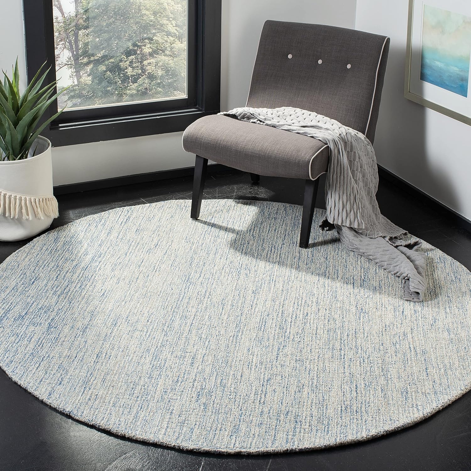 image:imageSAFAVIEH Area Rug 8x10 Abstract Collection Large Ivory amp Blue Handmade Wool Ideal for Living Room Bedroom Office Dining Space ABT471MIvoryBlue