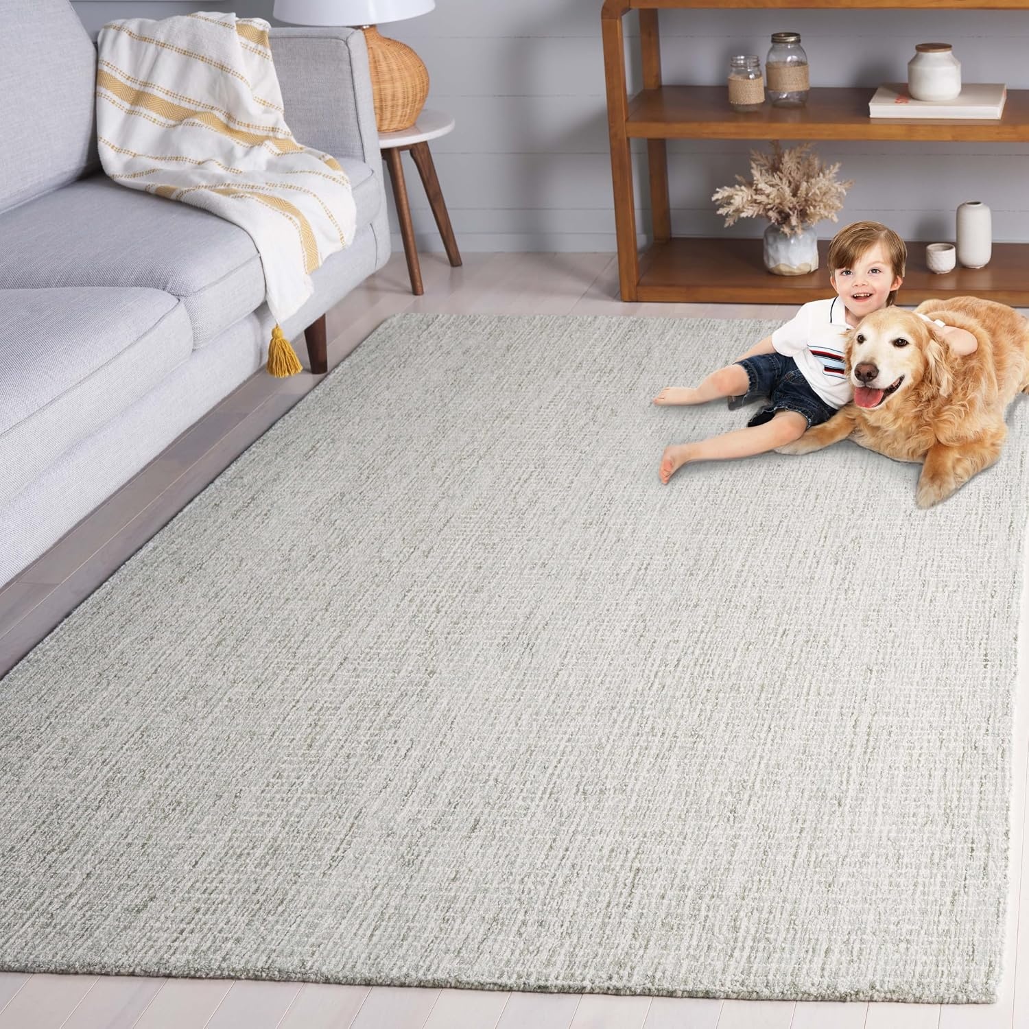 image:imageSAFAVIEH Area Rug 8x10 Abstract Collection Large Ivory amp Blue Handmade Wool Ideal for Living Room Bedroom Office Dining Space ABT471MSageIvory