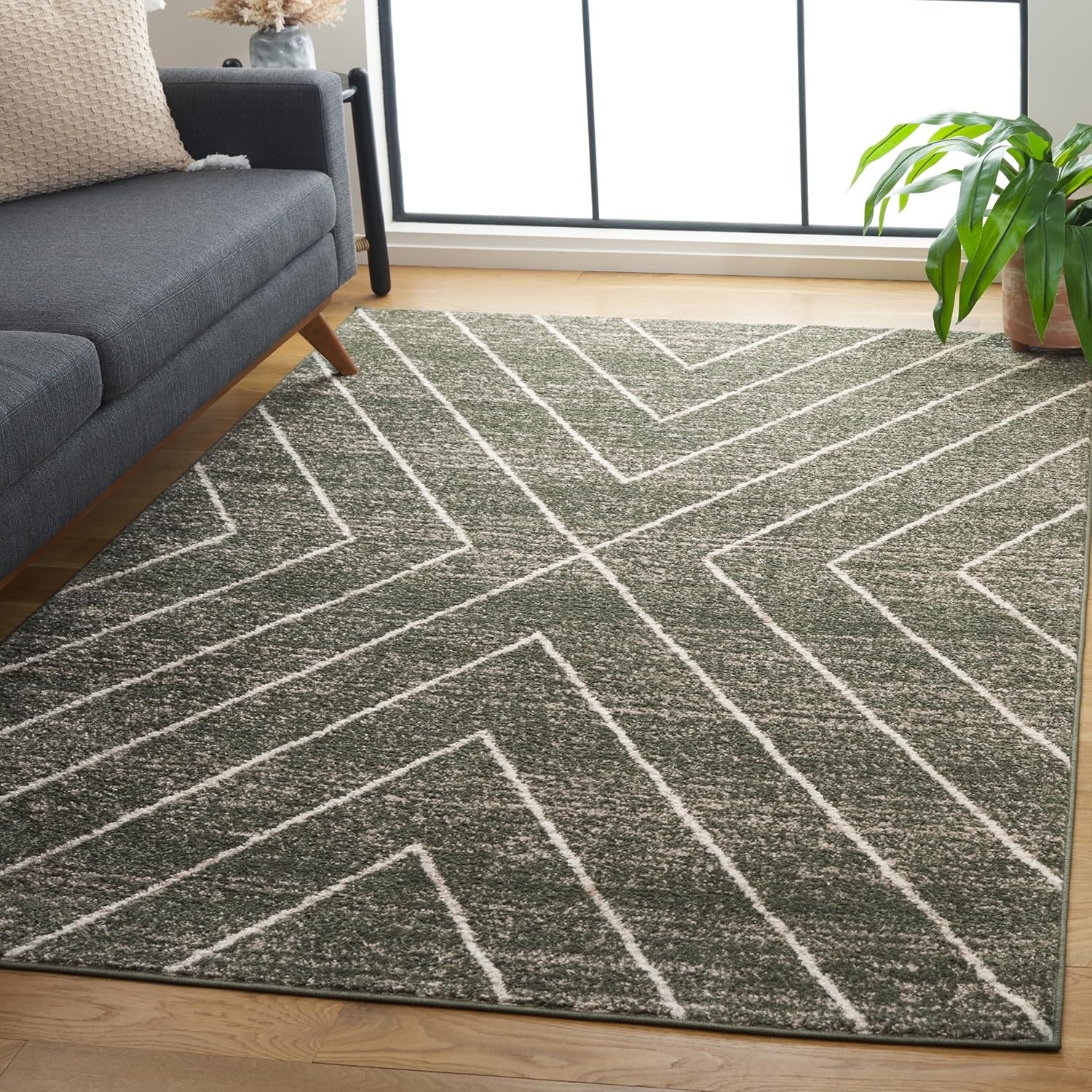 image:imageSAFAVIEH Area Rug 8x10 Adirondack Collection Large Black amp Light Grey Modern Geometric Design NonShedding amp Easy Cleaning Ideal for Living Room Bedroom Office Dining Space ADR251FDark GreenIvory