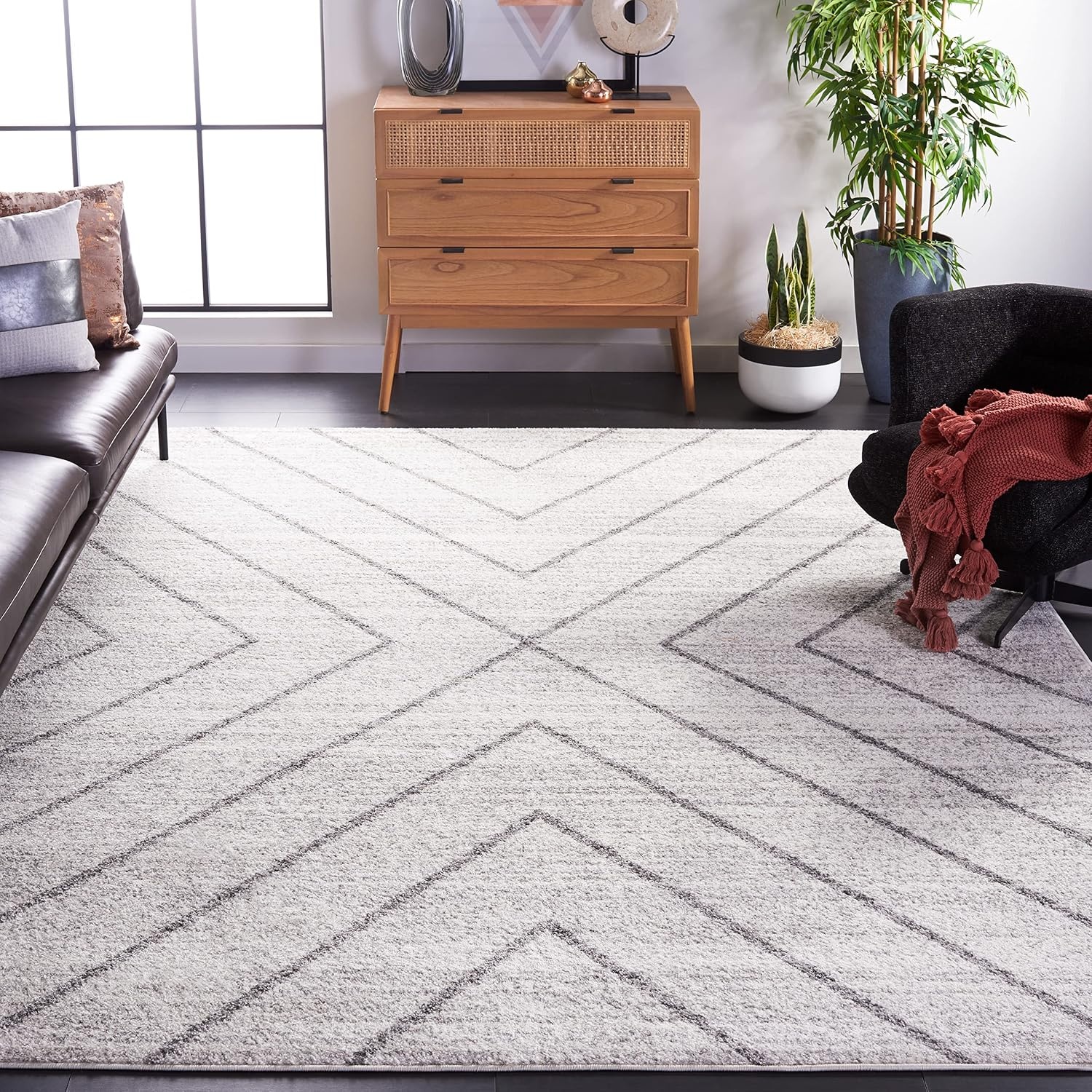 image:imageSAFAVIEH Area Rug 8x10 Adirondack Collection Large Black amp Light Grey Modern Geometric Design NonShedding amp Easy Cleaning Ideal for Living Room Bedroom Office Dining Space ADR251FIvoryDark Grey