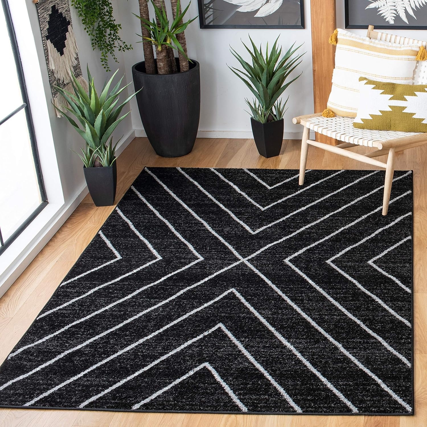 image:imageSAFAVIEH Area Rug 8x10 Adirondack Collection Large Black amp Light Grey Modern Geometric Design NonShedding amp Easy Cleaning Ideal for Living Room Bedroom Office Dining Space ADR251FBlackLight Grey
