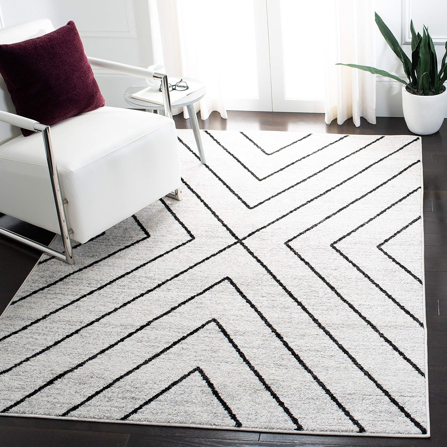 image:imageSAFAVIEH Area Rug 8x10 Adirondack Collection Large Black amp Light Grey Modern Geometric Design NonShedding amp Easy Cleaning Ideal for Living Room Bedroom Office Dining Space ADR251FIvoryGrey
