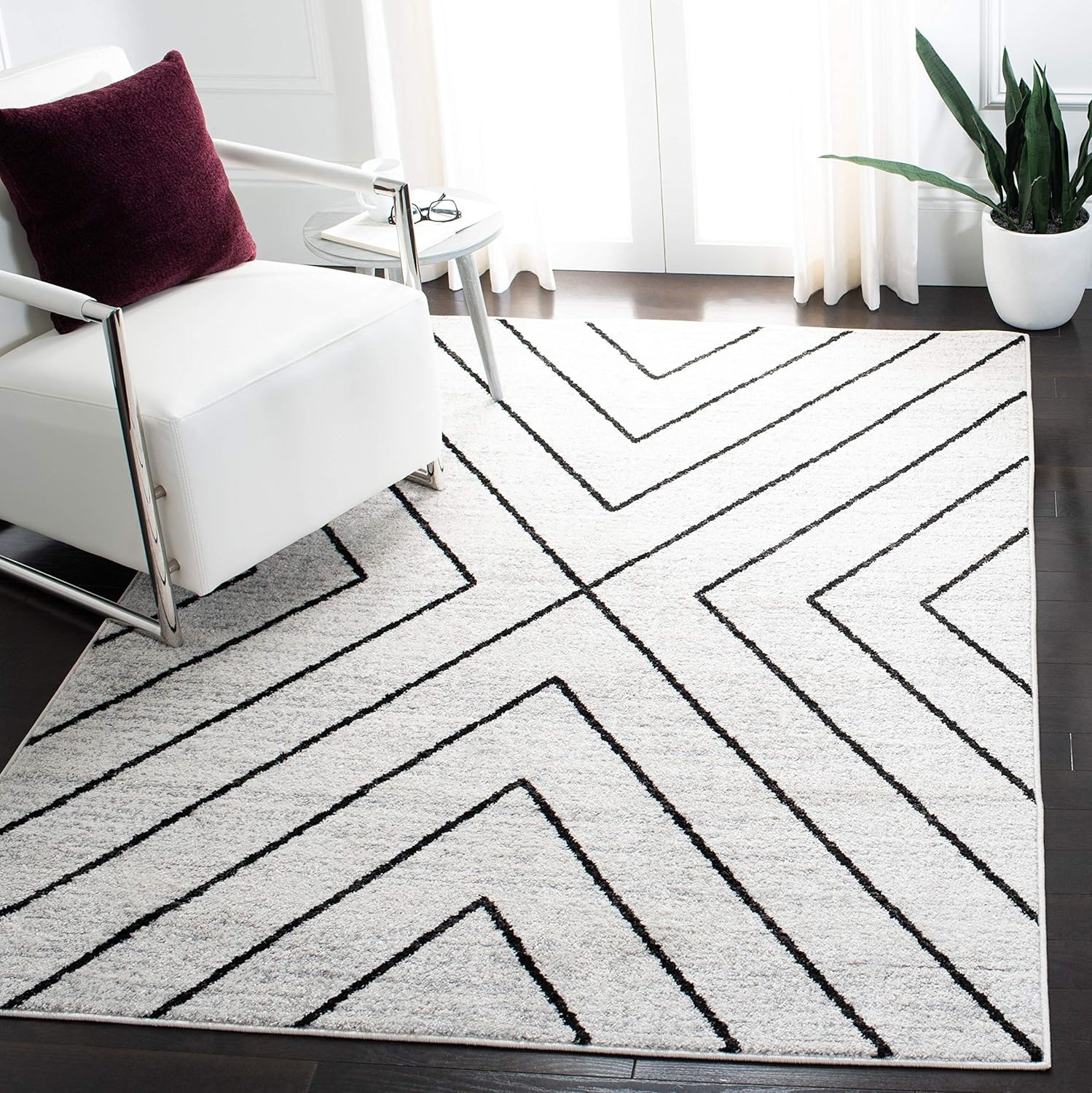 image:imageSAFAVIEH Area Rug 8x10 Adirondack Collection Large Black amp Light Grey Modern Geometric Design NonShedding amp Easy Cleaning Ideal for Living Room Bedroom Office Dining Space ADR251FIvoryGrey
