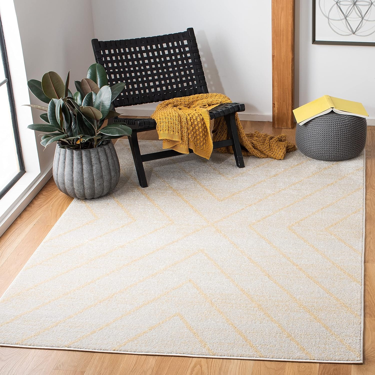 image:imageSAFAVIEH Area Rug 8x10 Adirondack Collection Large Black amp Light Grey Modern Geometric Design NonShedding amp Easy Cleaning Ideal for Living Room Bedroom Office Dining Space ADR251FIvoryGold