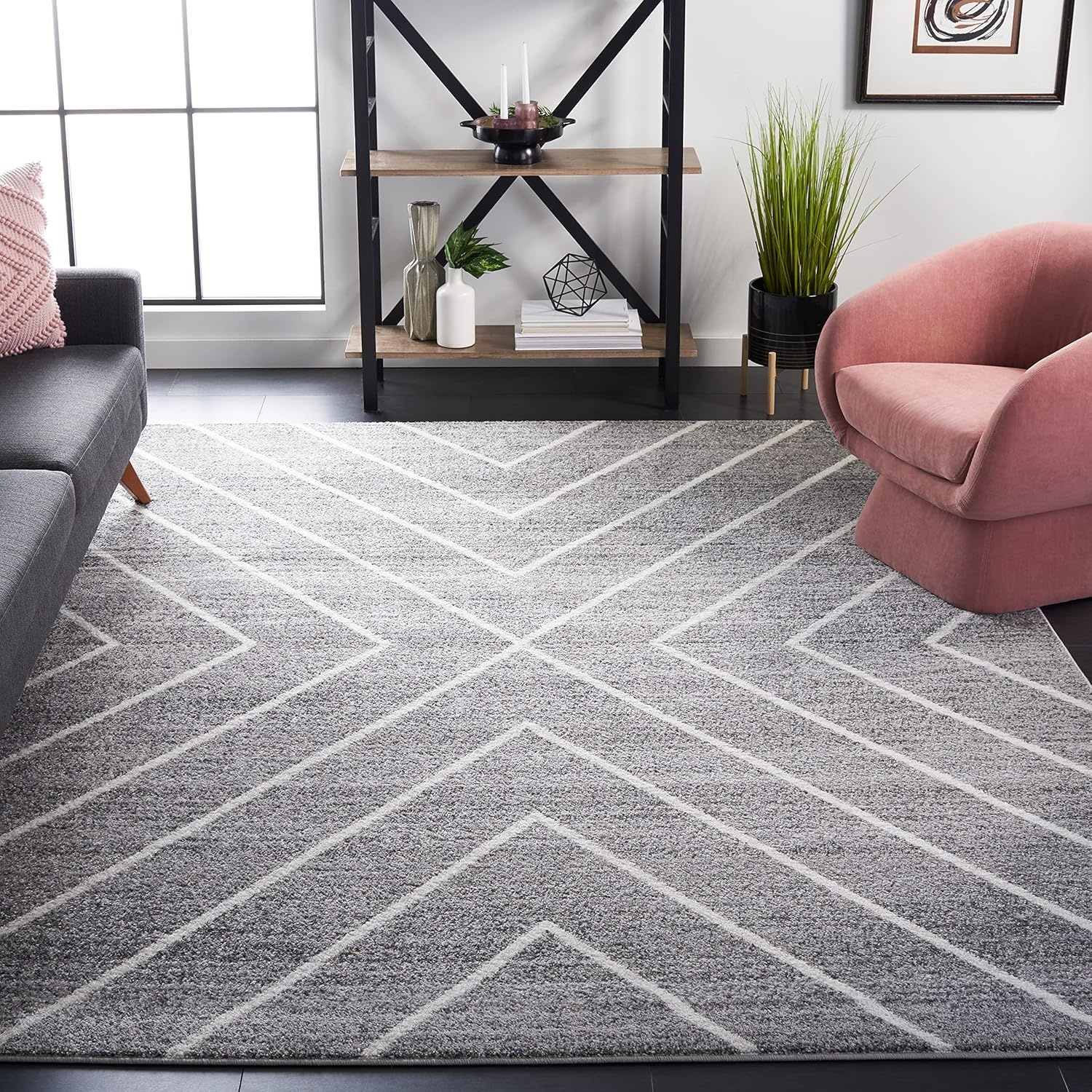 image:imageSAFAVIEH Area Rug 8x10 Adirondack Collection Large Black amp Light Grey Modern Geometric Design NonShedding amp Easy Cleaning Ideal for Living Room Bedroom Office Dining Space ADR251FDark GreyIvory